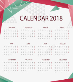 红绿色几何2018日历矢量图素材