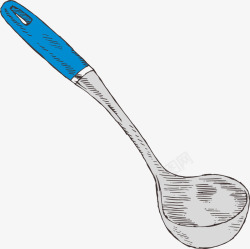 蓝色汤勺素描灰色汤勺高清图片