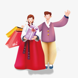 拿着购物袋拿着购物袋的韩国夫妻高清图片