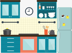 蓝绿色厨房整体橱柜素材