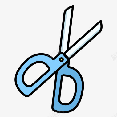 剪刀蓝色手绘圆弧剪刀元素矢量图图标图标