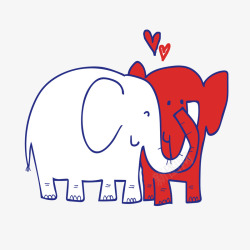 红白大象卡通爱情动物矢量图素材