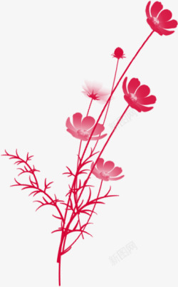红色花朵手绘盛开素材