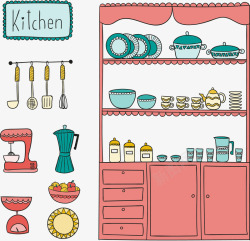 手绘卡通厨房素材