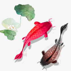 红色中国风荷塘鲤鱼装饰图案素材