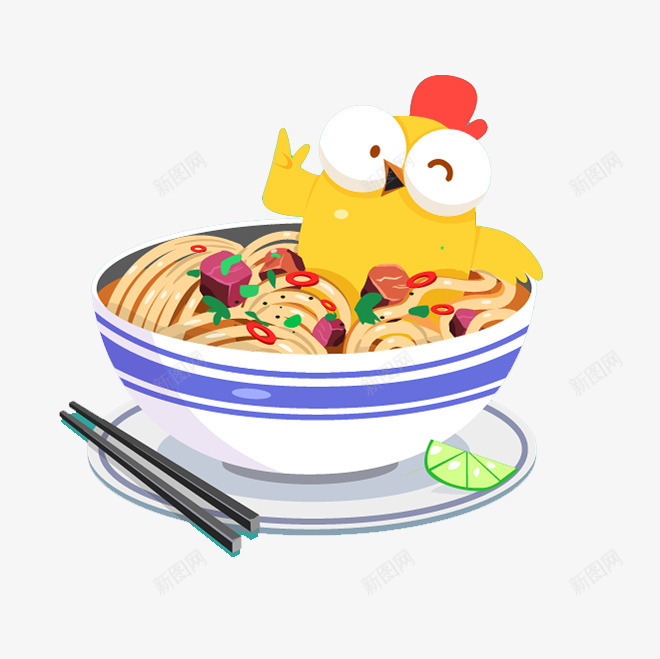 躺在碗里的鸡png免抠素材_88icon https://88icon.com 碗 筷子 面条 鸡