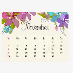 2018年11月花朵日历矢量图素材