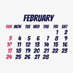 黑红色2019年2月日历矢量图素材
