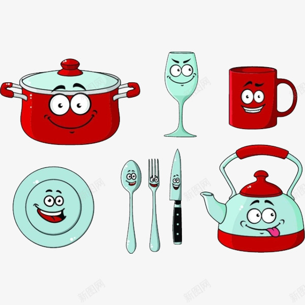 厨房用具png免抠素材_88icon https://88icon.com 卡通 厨房用具 可爱的 手绘 简笔 红色的 表情
