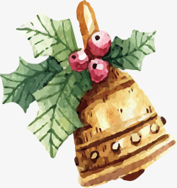 水彩圣诞节金色铃铛矢量图素材
