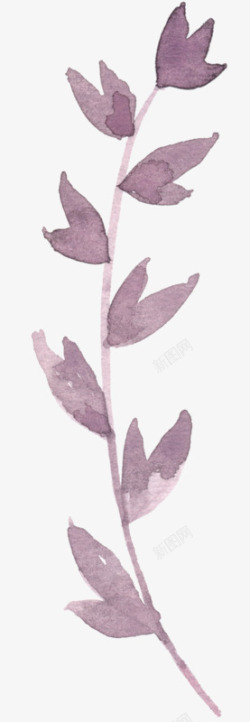 手绘水彩紫色痕迹树叶素材