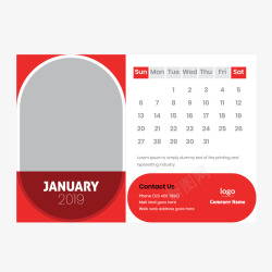 红白色2019年1月日历矢量图素材