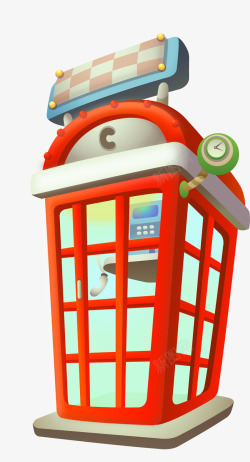 红色的电话亭卡通可爱电话亭红色高清图片