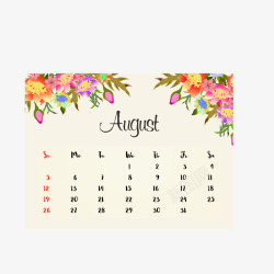 2018年8月花朵日历矢量图素材