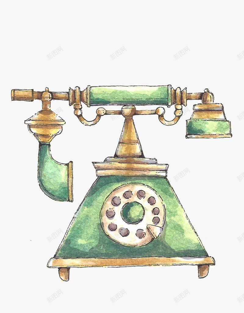 手绘绿色的古老电话png免抠素材_88icon https://88icon.com 创意 卡通手绘 古老 复古 手绘电话机 水彩 电话 绿色