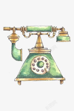 手绘绿色的古老电话素材