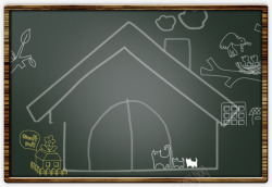 粉笔画房子黑板元素高清图片