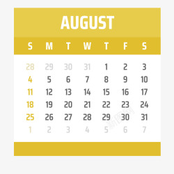 黄白色2019年8月日历矢量图素材
