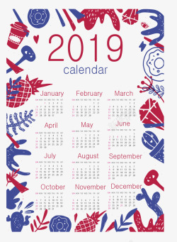 红蓝色花纹新年日历矢量图素材