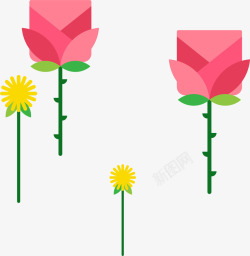 多彩春天粉红色花朵绿植花边框矢矢量图素材