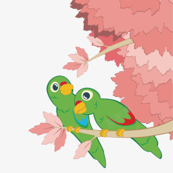 枫树枝枫树枝下的2只小鸟儿矢量图高清图片