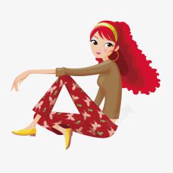 坐姿红发时尚女孩素材