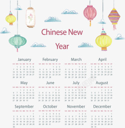 手绘中国风灯笼日历矢量图素材