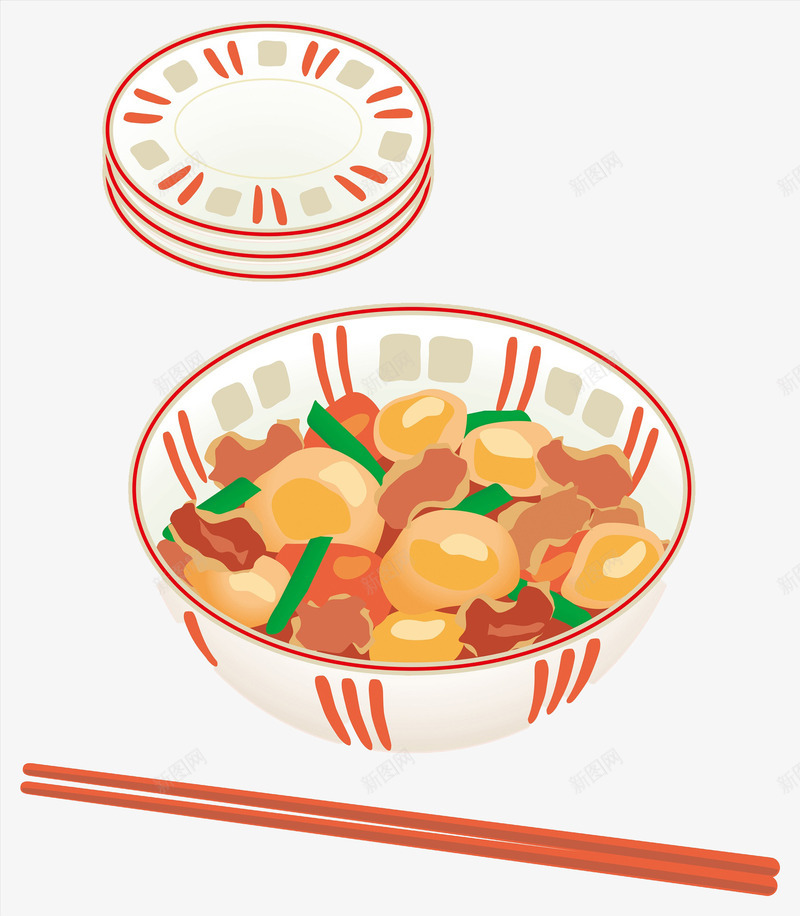 手绘食物png免抠素材_88icon https://88icon.com 卡通 手绘 水彩 盘子 碟子 筷子 美食 食物