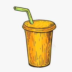 黄色手绘饮料卡通插画矢量图素材