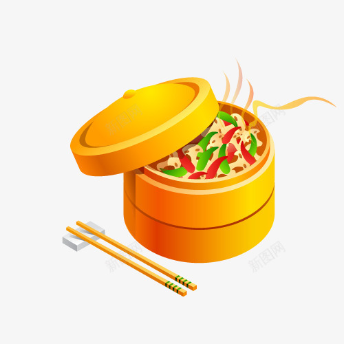 蒸笼饭矢量图ai免抠素材_88icon https://88icon.com 筷子 蒸笼 饭 矢量图