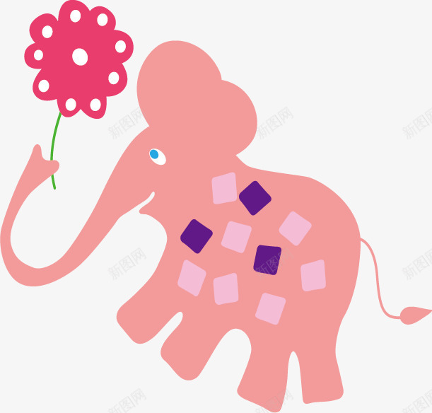 拿着花的粉色大象png免抠素材_88icon https://88icon.com 动物 卡通 粉色 花朵