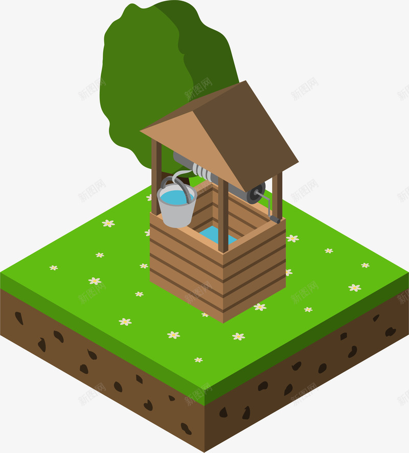 25D卡通农场接水插画矢量图ai免抠素材_88icon https://88icon.com 25D卡通农场 井 农场 农场立体插画 农场绿色 接水 绿色农场 矢量图