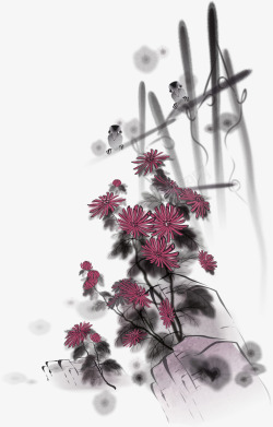 红色中国风花朵栅栏装饰图案素材