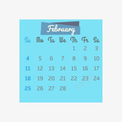 蓝色2018年二月四边形日历矢量图素材