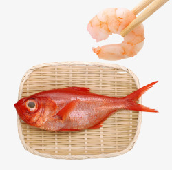 新鲜的红鲤鱼虾素材