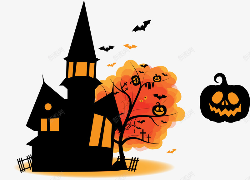 万圣节元素矢量图ai免抠素材_88icon https://88icon.com 万圣节HALLOWEEN城堡南瓜 矢量图