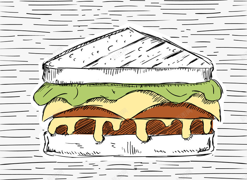 卡通彩绘汉堡包png免抠素材_88icon https://88icon.com 奶油 彩绘 汉堡包 生菜 鸡肉
