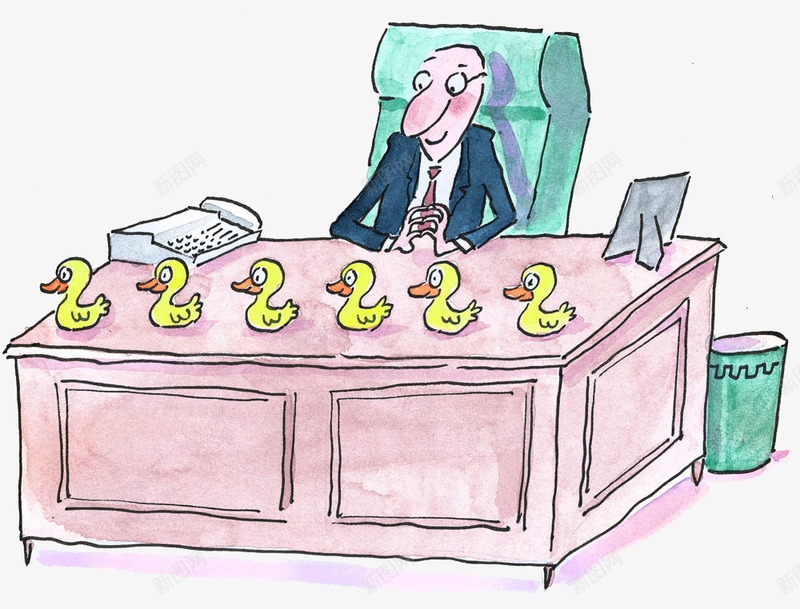 坐办公室的老板png免抠素材_88icon https://88icon.com 书桌 垃圾桶 小鸭子 漫画 电话 男人