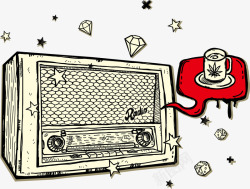 手绘创意收音机红色对话框矢量图素材