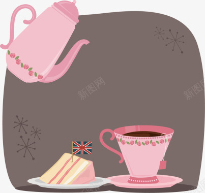 条纹粉色可爱英伦风粉色下午茶图标矢量图图标