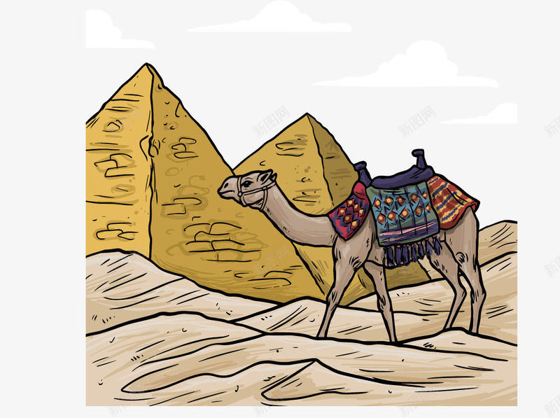 彩绘埃及金字塔和骆驼png免抠素材_88icon https://88icon.com 埃及 彩绘 沙漠 金字塔 骆驼