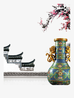 中国风青花瓷装饰摆件背景素材