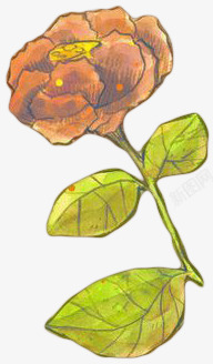 手绘红色花朵玫瑰绿叶素材