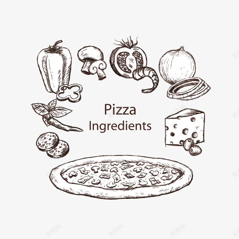 卡通手绘意大利披萨食材矢量图ai免抠素材_88icon https://88icon.com 卡通 奶酪 彩椒 意大利菜 手绘 披萨 披萨食材 洋葱 蘑菇 矢量图