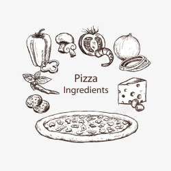 卡通手绘意大利披萨食材矢量图素材