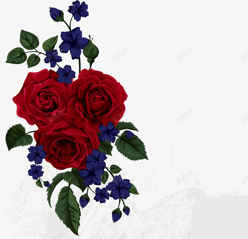 红玫瑰花束装饰png免抠素材_88icon https://88icon.com 红玫瑰 红玫瑰花束 红玫瑰花束装饰 蓝花与红玫瑰