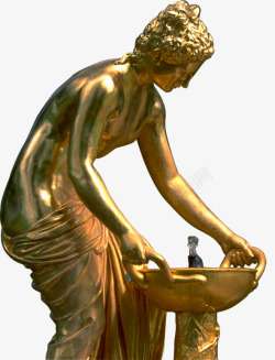 雕塑女人端竹筐的金色雕塑高清图片