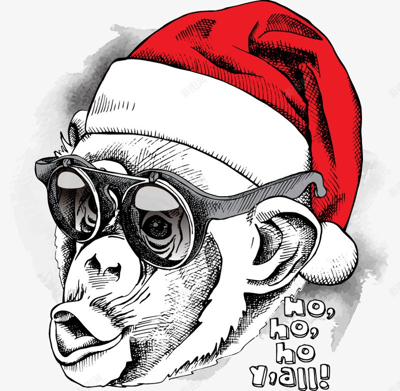 带圣诞帽猴子圣诞节宣传海报元素png免抠素材_88icon https://88icon.com 圣诞节 宣传元素 装饰