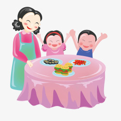 帮忙的小孩母亲做饭给小孩吃高清图片