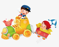 孩子坐玩具火车素材